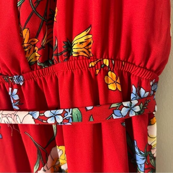Charming Charlie Sleeveless Red High Low Ruffle Floral Dress Size Medium - Picture 10 of 10